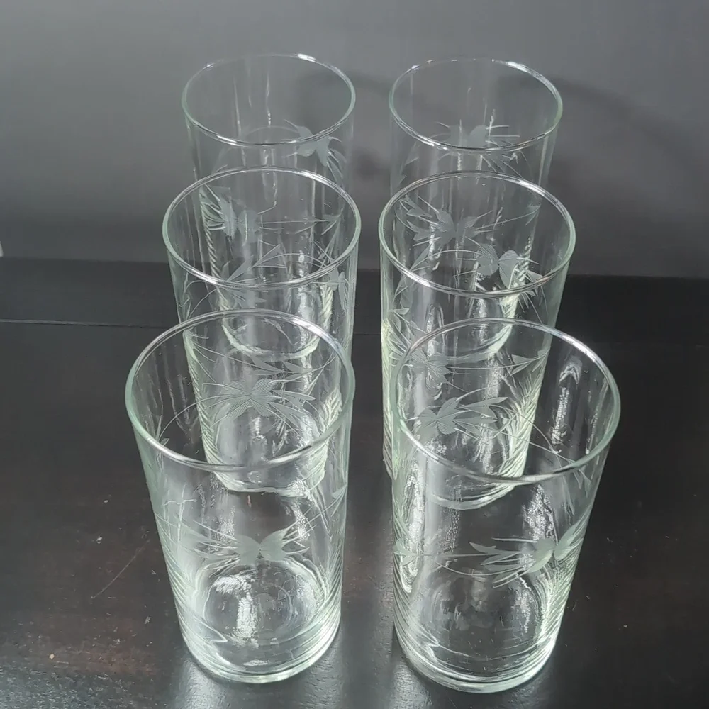 Set Of 6 Beautiful Vintage Crystal Etched Glass High Ball Glasses 5